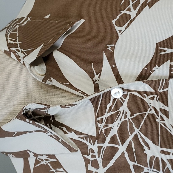 BOBBY CHAN 70% SILK 30% cotton BLOUSE size large. 3/4 sleeves. Cream and brown - Picture 2 of 10